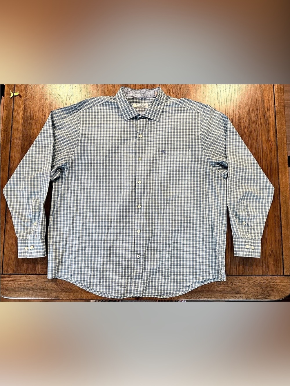 Tommy Bahama Plaid Button Down Shirt Blue Pima Cotton Sz XXL